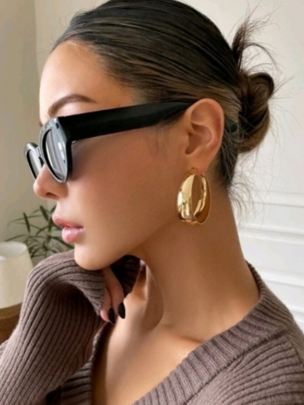 NEW! Gold Classic Minimalist Chunky Thick Wide Graduated Large Hoop Earrings